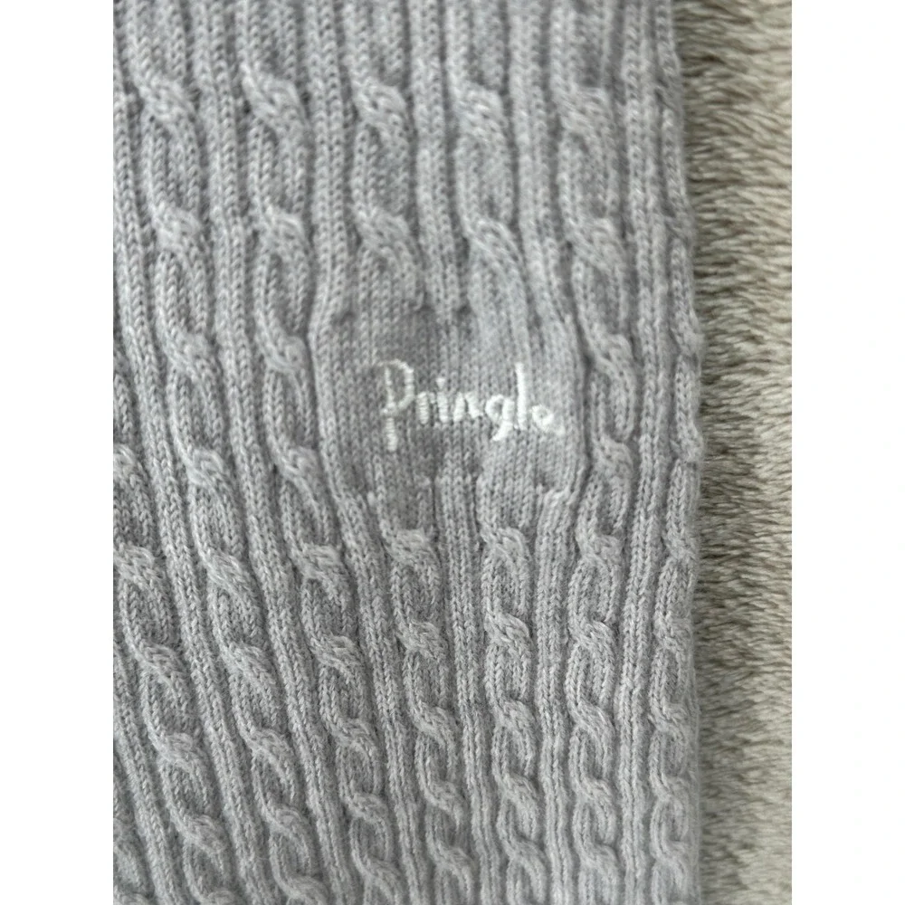 Pringle Sweater‎ Mens 44 Gray V-Neck Cable Knit Wool Pullover Preppy Academia